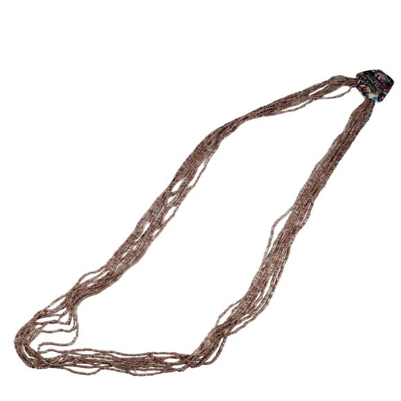 48" Long Tan Bronze Seed Bead Necklace Boho Multistrand India Handmade NEW - Picture 8 of 9